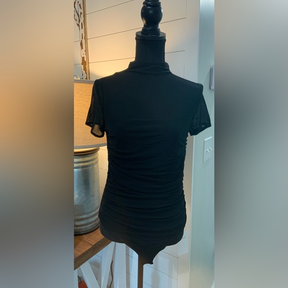 REORIA Women's Sexy Mock Neck Short Sleeve Sheer Ruched Bodysuit- Size L- BNWT - Picture 5 of 10